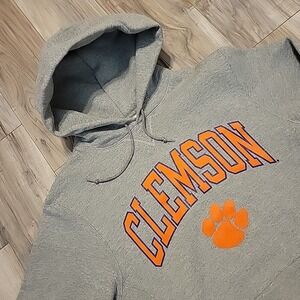 Russell Athletic Vintage Clemson‎ Tigers Hoodie Medium Mens Gray Spellout